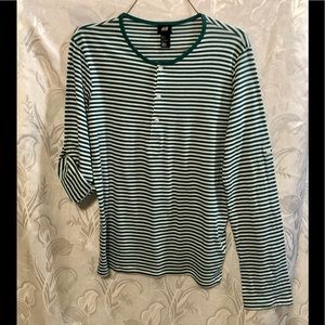 H&M Long Sleeve Green White Striped Shirt